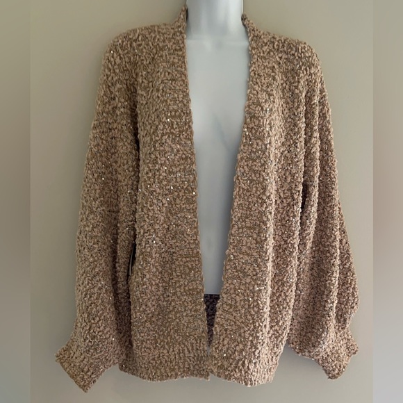 Mia Joy, Women’s, Light Brown, Popcorn Knit, Open Front, Cardigan, Sweater. - Picture 3 of 10